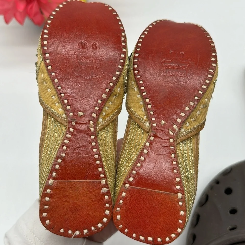 Indian Gold Embroidered Little Girl Shoes Size 10